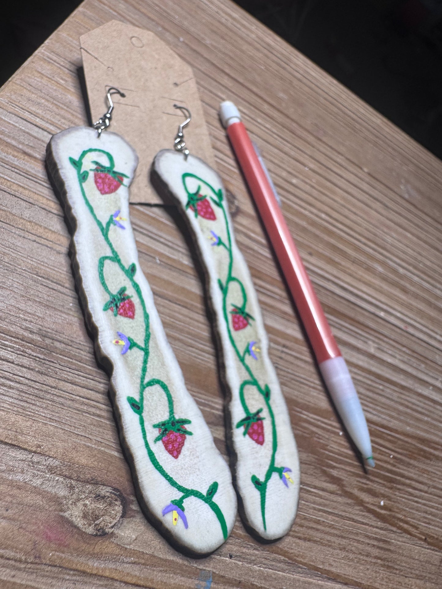 Strawberry Moose Paddle Earrings