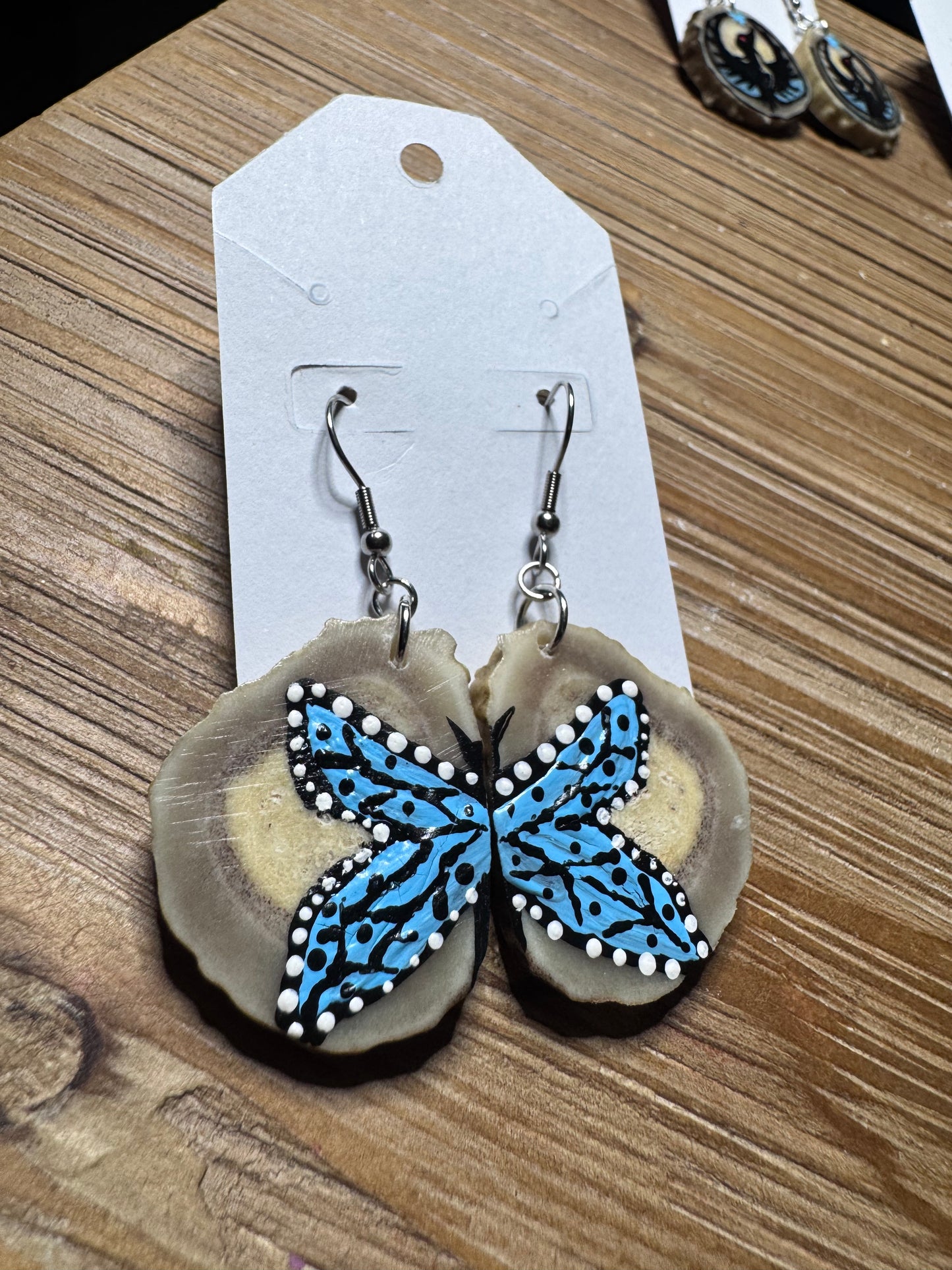 Blue Butterfly Antler Earring