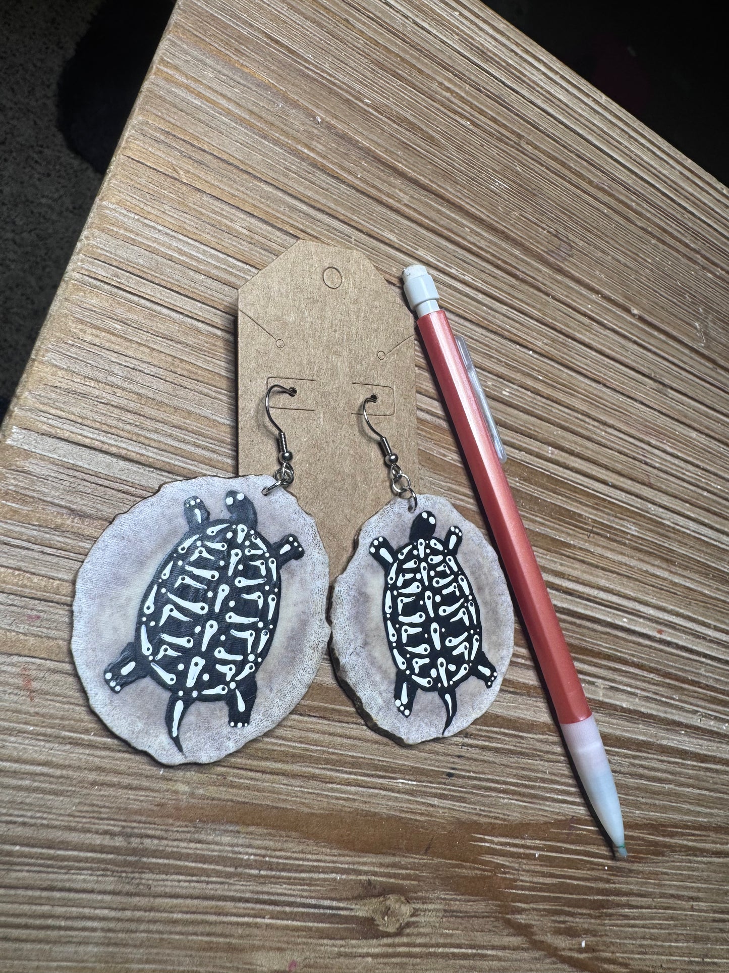 Black Turtle on Moose Antler Earrings